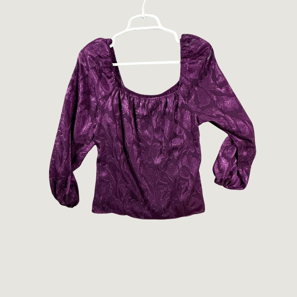 Mason & Belle Purple Paisley Burnout Square Neck Balloon Sleeve Blouse Medium